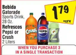 El Super Gatorade Sports Drink, 28 Oz. Pepsi or Crush 2 Liters offer