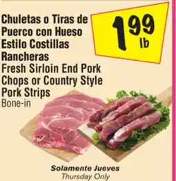 El Super Fresh Sirloin End Pork Chops or Country Style Pork Strips offer