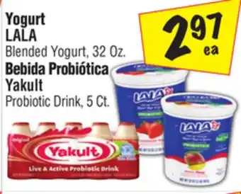 El Super LALA Blended Yogurt, 32 Oz. Bebida Probiótica Yakult Probiotic Drink, 5 Ct offer