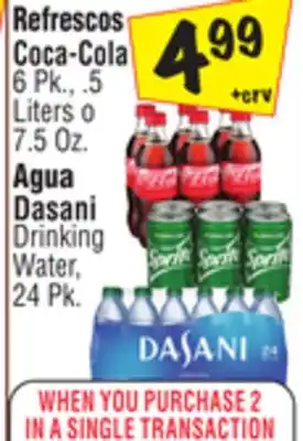El Super Coca-Cola 6 Pk.,. 5 Liters o 7.5 Oz. Agua Dasani Drinking Water, 24 Pk offer