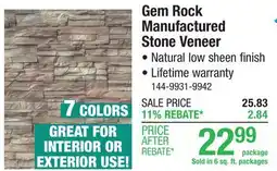 Menards Gem Rock Manufactured Stone Veneer offer