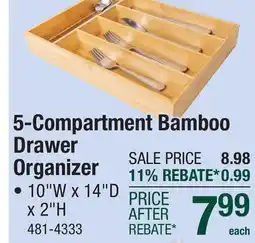 Menards 5-Compartment Bamboo Drawer Organizer offer