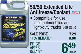 Menards 50/50 Extended Life Antifreeze/Coolant offer