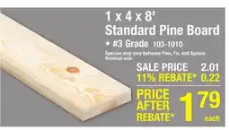 Menards 1 x 4 x 8' Standard Pine Board offer