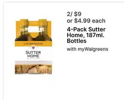 Walgreens 4-Pack Sutter Home, 187ml. Bottles offer