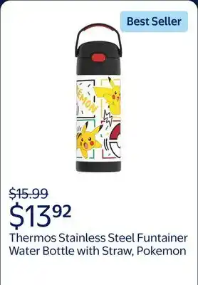 Walmart Thermos Stainless Steel Funtainer Water Bottle with Straw, Pokemon, 14 Fluid Ounces offer