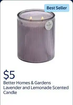 Walmart Better Homes & Gardens Lavender and Lemonade Scented 2-Wick 17.1oz Ribbed Jar Candle offer
