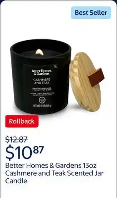 Walmart Better Homes & Gardens 13oz Cashmere and Teak Scented Wooden Wick Jar Candle offer