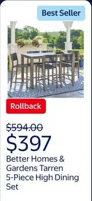 Walmart Better Homes & Gardens Tarren 5-Piece High Dining Set, Black offer