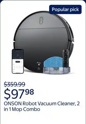 Walmart ONSON Robot Vacuum Cleaner, 2 in 1 Mop Combo for Pet Hair, Hard Floor offer