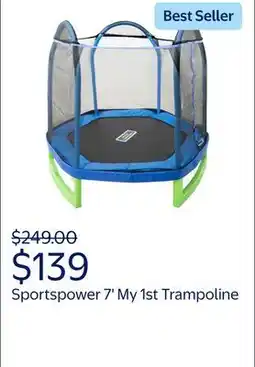 Walmart Sportspower 7' My 1st Trampoline for Kids 3-10 with Safety Enclosure Blue & Green offer