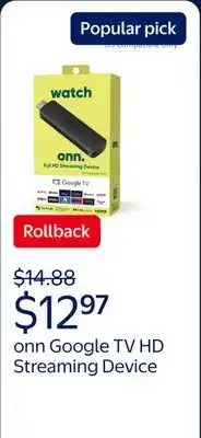Walmart onn Google TV Full HD Streaming Device, 2K FHD, Fast Wi-Fi, Dolby Audio, Google TV Voice Control offer