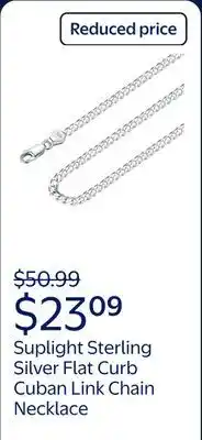 Walmart Suplight 925 Sterling Silver 3mm Flat Curb Cuban Link Chain Necklace, Jewelry Gift for Men Women offer