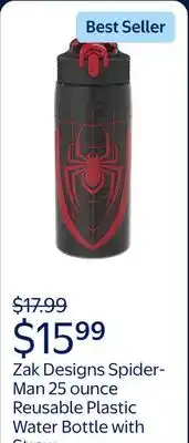 Walmart Zak Designs Spider-Man 25 ounce Reusable Plastic Water Bottle with Straw, Spider-Man offer