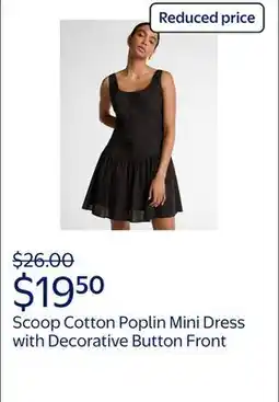 Walmart Scoop Women's Cotton Poplin Mini Dress with Decorative Button Front, Sizes XS-XXL offer