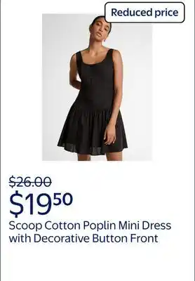 Walmart Scoop Women's Cotton Poplin Mini Dress with Decorative Button Front, Sizes XS-XXL offer