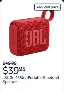 Walmart JBL Go 4 - Ultra-Portable Bluetooth Speaker - Red offer