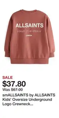 Nordstrom smALLSAINTS by ALLSAINTS Kids' Oversize Underground Logo Crewneck Sweatshirt offer