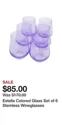 Nordstrom Estelle Colored Glass Set of 6 Stemless Wineglasses offer