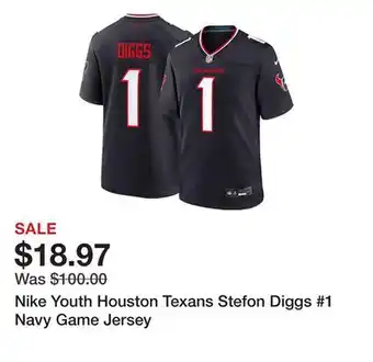 Dick's Sporting Goods Nike Youth Houston Texans Stefon Diggs #1 Navy Game Jersey offer