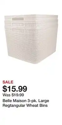Kohl's Belle Maison 3-pk. Large Regtangular Wheat Bins offer