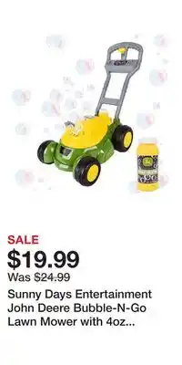 Kohl's Sunny Days Entertainment John Deere Bubble-N-Go Lawn Mower with 4oz Bubble Solution offer