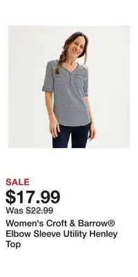 Kohl's Women's Croft & Barrow Elbow Sleeve Utility Henley Top offer