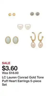 Kohl's LC Lauren Conrad Gold Tone Puff Heart Earrings 5-piece Set offer