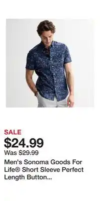 Kohl's Men's Sonoma Goods For Life Short Sleeve Perfect Length Button Down Shirt offer