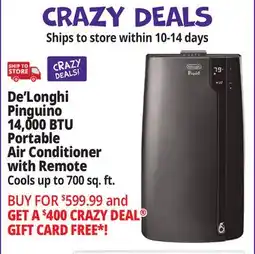 Ocean State Job Lot De'Longhi Pinguino 14,000 BTU Portable Air Conditioner with Remote offer