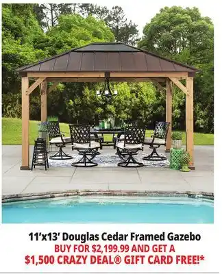 Ocean State Job Lot Douglas 11' x 13' Cedar Framed Gazebo with Steel & Polycarbonate Hip Roof Hardtop offer