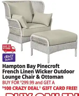 Ocean State Job Lot Hampton Bay Pinecroft French Linen 2-Piece Wicker Outdoor Lounge Chair and Ottoman White/Tan offer