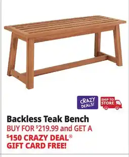 Ocean State Job Lot Backless Teak Bench offer