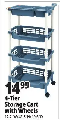 Ocean State Job Lot HomeLiving 4-Tier Multipurpose Storage Cart with Wheels offer