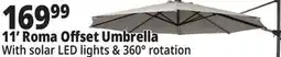 Ocean State Job Lot 11' Roma Offset Patio Umbrella with Solar LED Lights Beige offer
