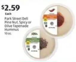 Aldi Park street deli pine nut, spicy or olive tapenade hummus offer