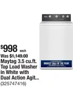 The Home Depot Top load washer in white with dual action offer