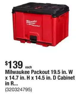 The Home Depot Milwaukee packout d cabinet offer
