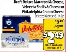 Mac's Market Kraft deluxe macaroni & cheese, velveeta shells & cheese or philadelphia cream cheese offer