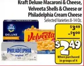 Mac's Market Kraft deluxe macaroni & cheese, velveeta shells & cheese or philadelphia cream cheese offer