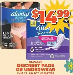 Price Cutter Always discreet pads or underwear offer