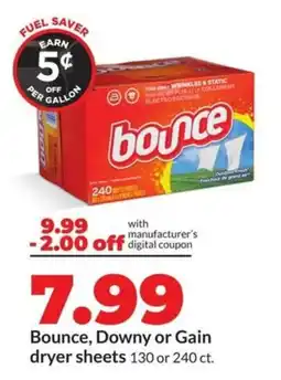 Hy-Vee Bounce downy or gain dryer sheets offer
