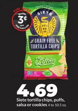 Hy-Vee Siete tortilla chips, puffs, salsa or cookies offer