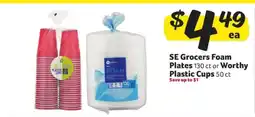 Winn Dixie SE Grocers Foam Plates or Worthy Plastic Cups offer
