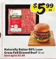 Winn Dixie Naturally Better 80% Lean Grass Fed Ground Beef offer