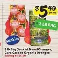 Winn Dixie 3 lb Bag Sunkist Navel Oranges, Cara Cara or Organic Oranges offer
