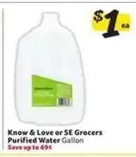 Winn Dixie Know & Love or SE Grocers Purified Water offer