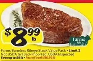 Winn Dixie Farms Boneless Ribeye Steak Value Pack offer