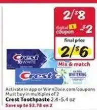 Winn Dixie Crest Toothpaste offer