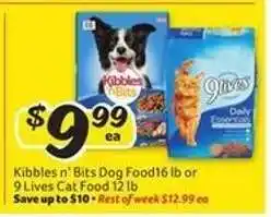 Winn Dixie Kibbles n' Bits Dog Food 16 lb or 9 Lives Cat Food 12 lb offer